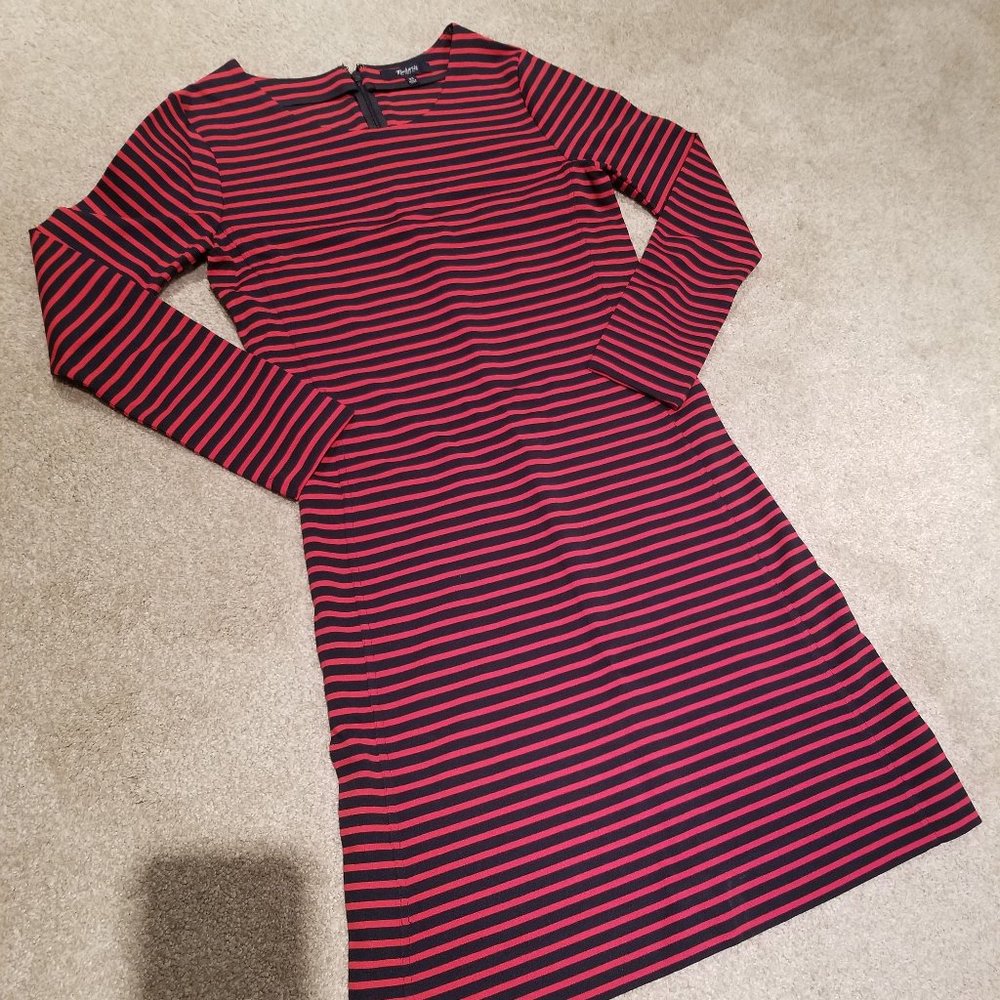 Madewell Navy Blue Red Striped Dress Back Zipper